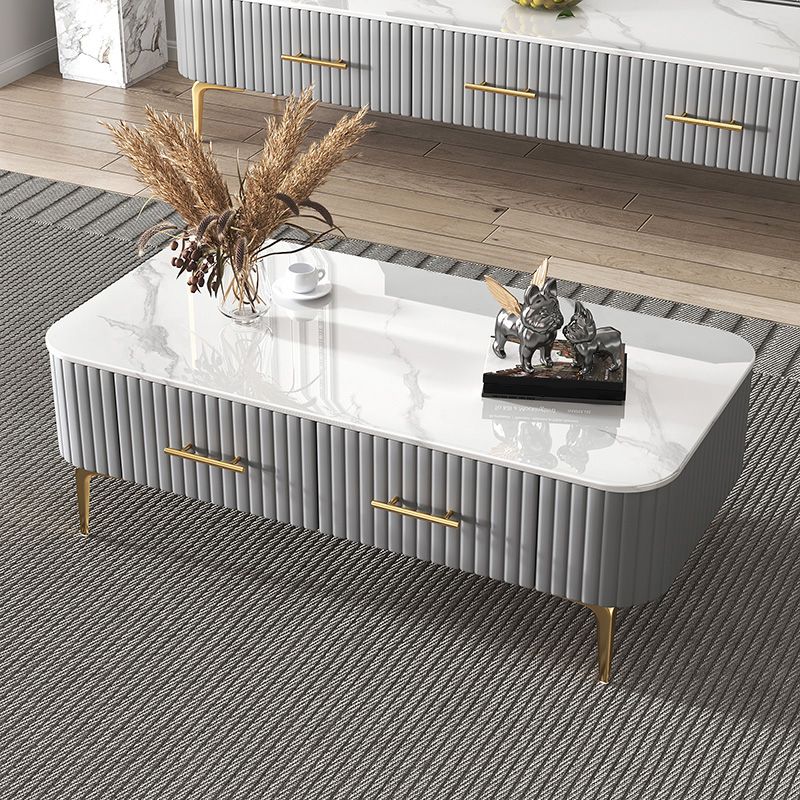 16"H Glam Coffee Table Rectangle 4 Legs Coffee Cocktail Table