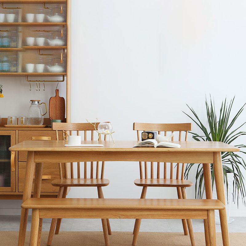 Oak Solid Wood Dining Table Simple Style Rectangle Dining Site Table with 4 Legs