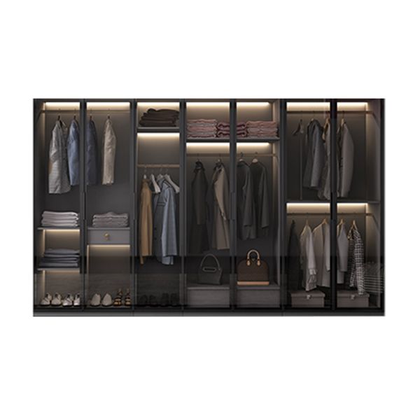 Black Manufactured Wood Cabinet with Glass Doors Modern Storage Cabinet