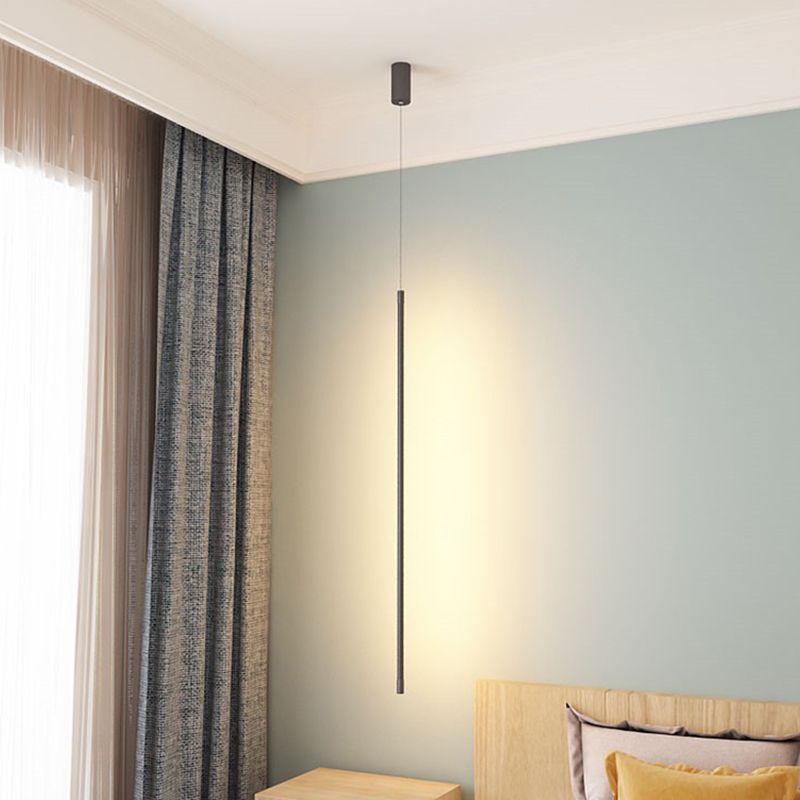 Minimalist Style LED Stick Pendant Metal Bedroom Linear Suspension Lighting in Black