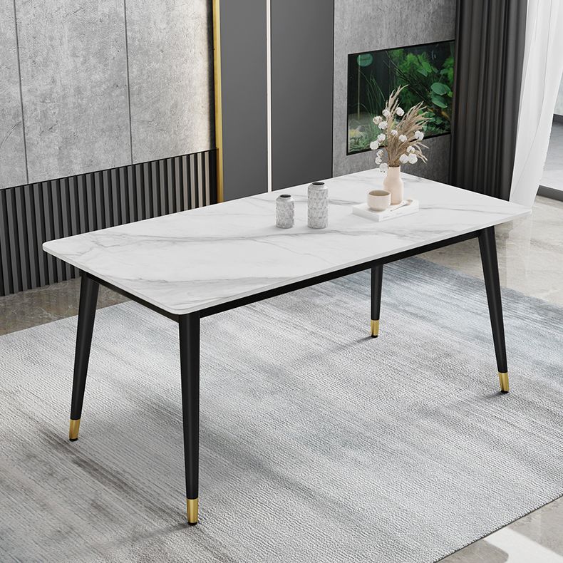 Black 4-foot Metal Dining Table Modern Stone Top Rectangle Dinette Table