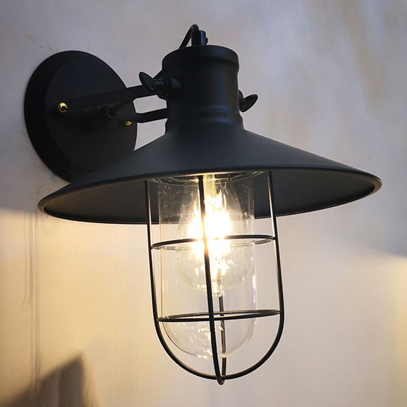 Lampada a parete in gabbia in gabbia in stile industriale 1 illuminazione montata a parete in nero
