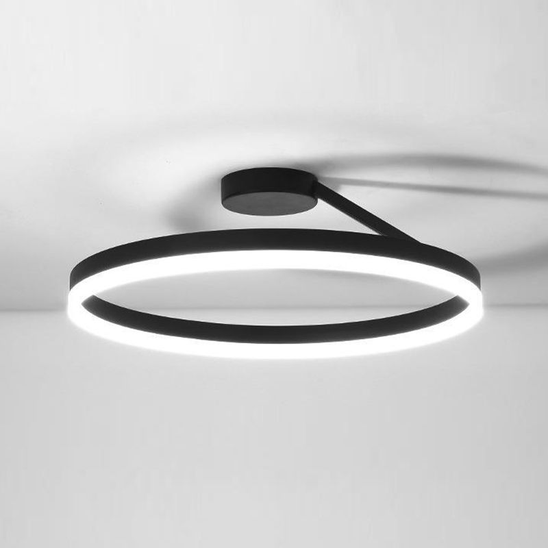Metal Round Shape Flush Mount Light Modern-Style 1 Light Flush Ceiling Light in Black