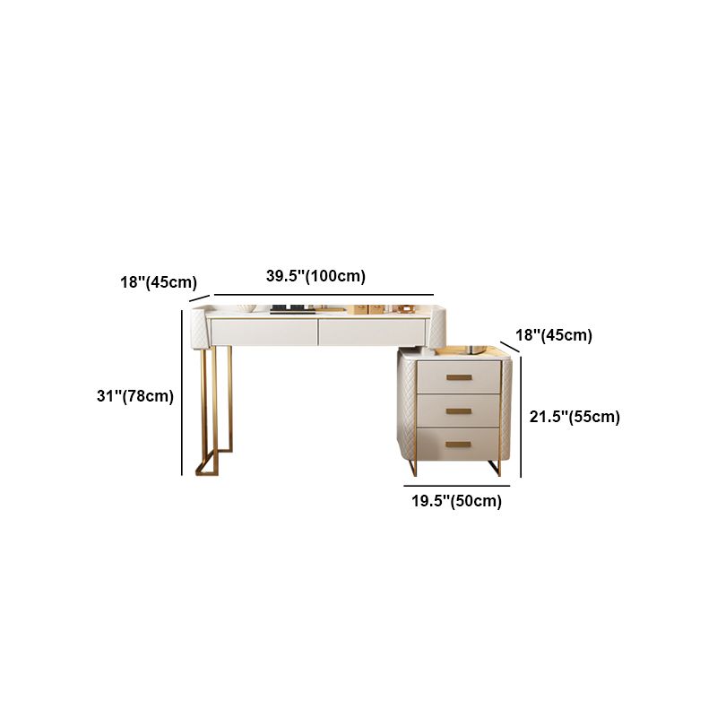 wood and Faux Leather Glam Makeup Counter Beige Make-up Vanity