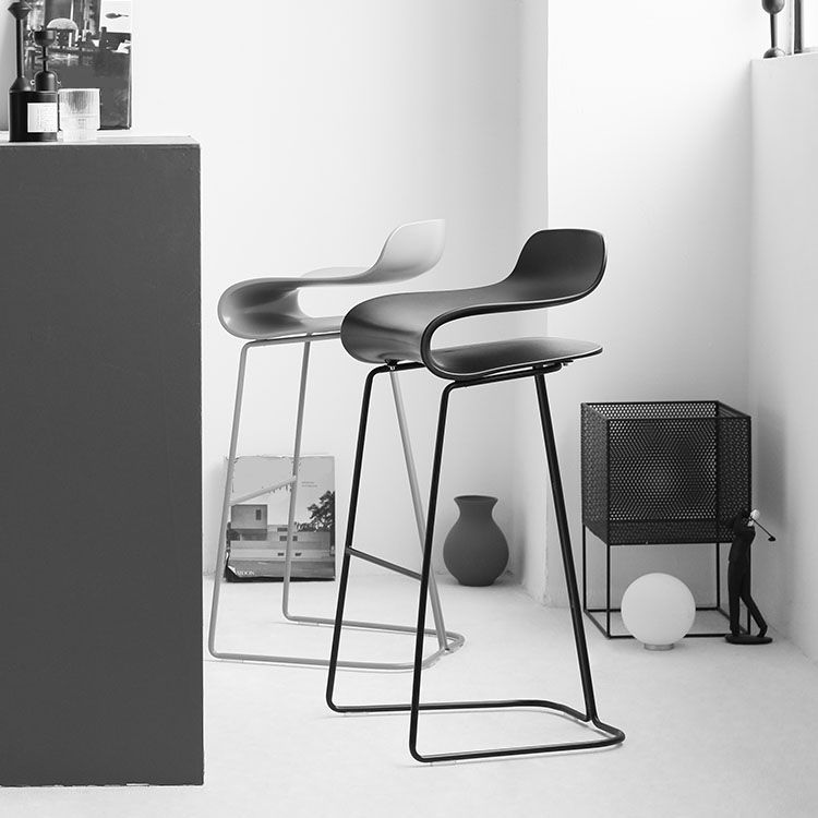 Contemporary Plastic Bar Stool Low Back Stool with Metal Base for Living Room