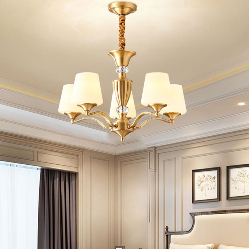 Bell Chandelier Lighting Fixtures Traditional Multi-Head Suspension Light with Clear Crystal