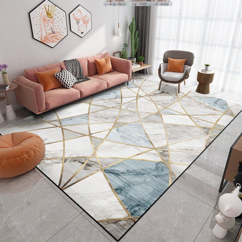 Navy Modern Rug Blending Graphic Rug Non-Slip Backing Rug for Living Room