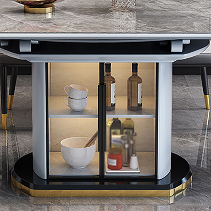 Glam Round Pedestal Dining Table Home Sintered Stone Drop-Leaf Table with Drawers