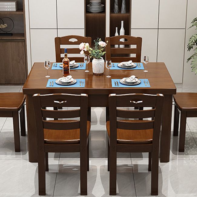 Wood Base Dining Table Contemporary Dinner Table with 4 Legs