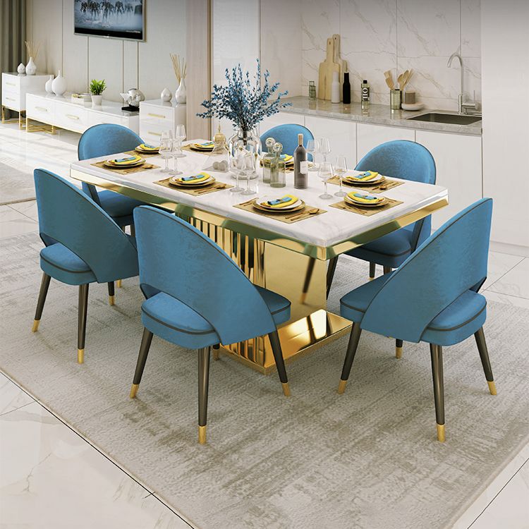 Metal Traditional Luxury Rectangle Indoor Table Marble Top Table with Pedestal