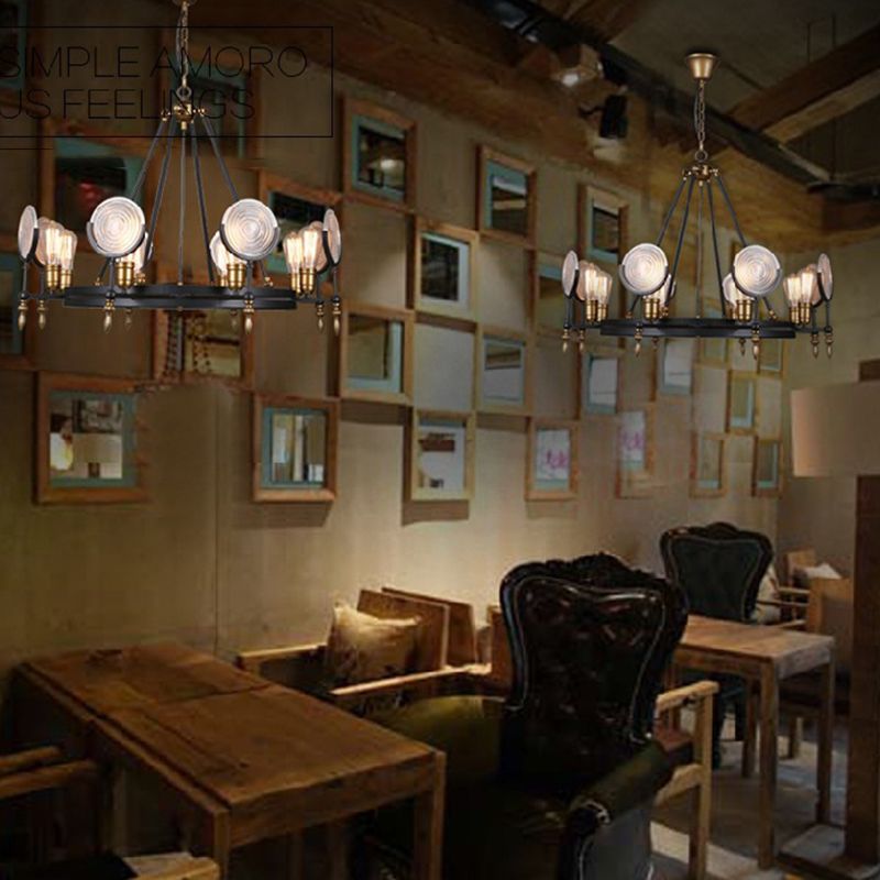 Luces de techo colgantes negros vintage Candelera colgante de metal para comedor