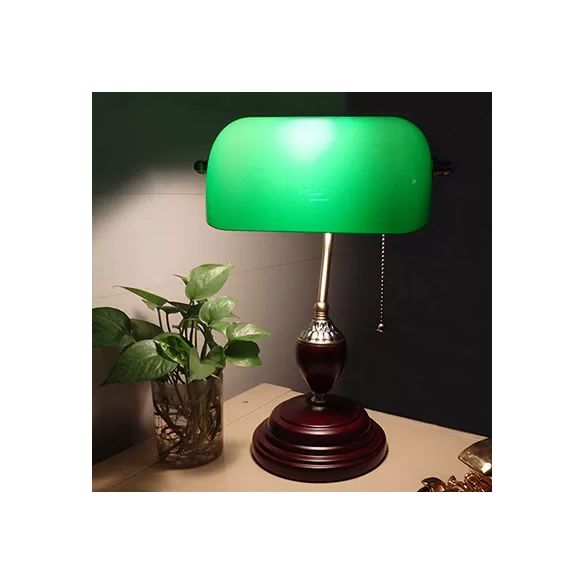 Traditional Style Rollover Shade Banker Lamp 1 Light Green/Red/White Glass Banker Desk Lamp with Pull Chain for Bedroom