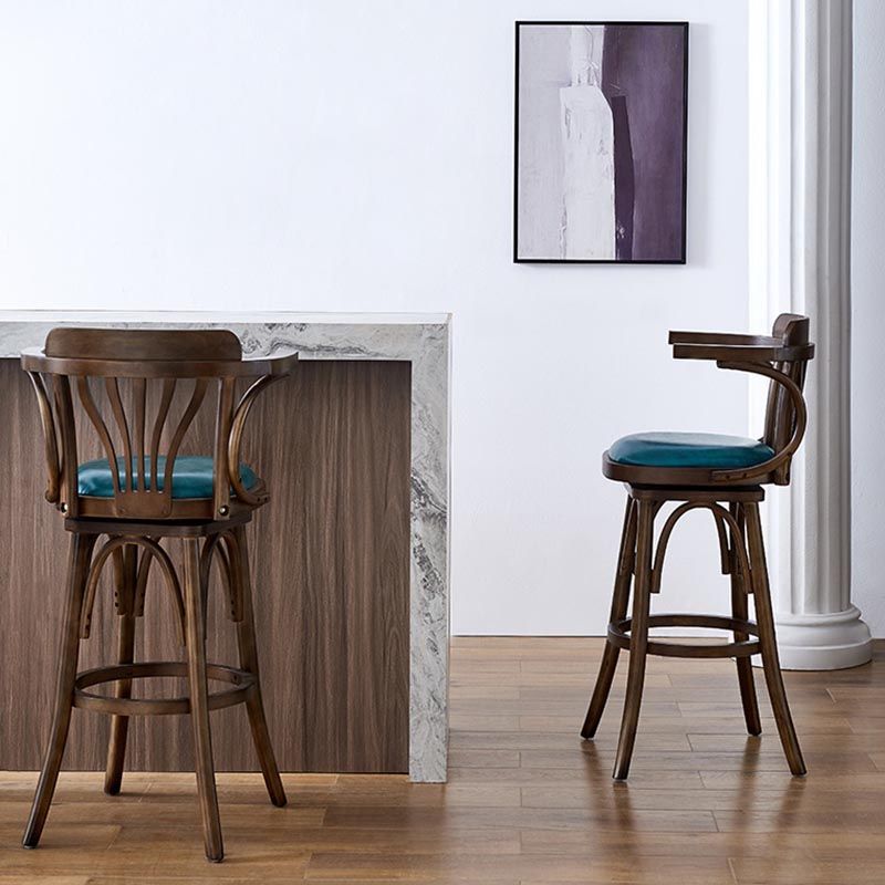 Modern Square Wood Stool Leather Upholstered Bar Stool with Swivel