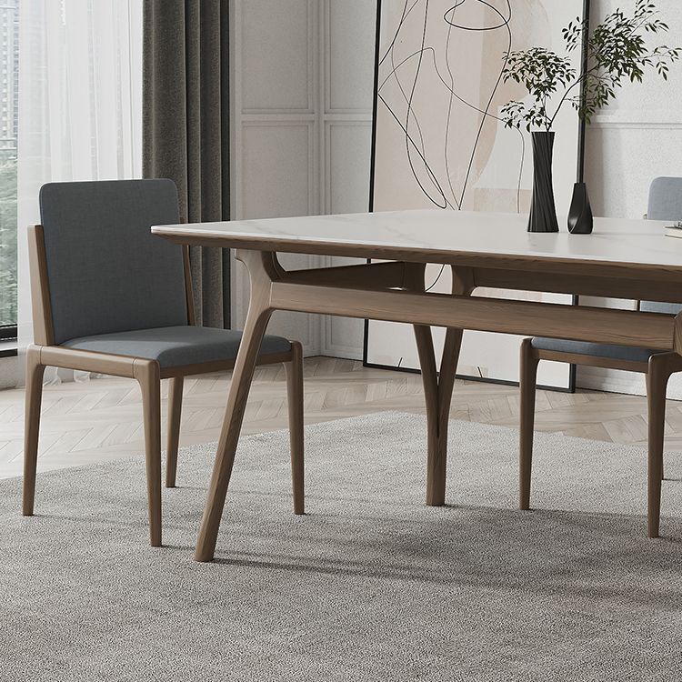 Mesa de comedor rectangular de piedra sinterizada Tapa de piedra blanca con base de madera y 4 patas