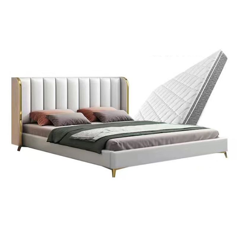 Glam White Panel Bed Upholstered Headboard Standard Bed 60"W x 80"L