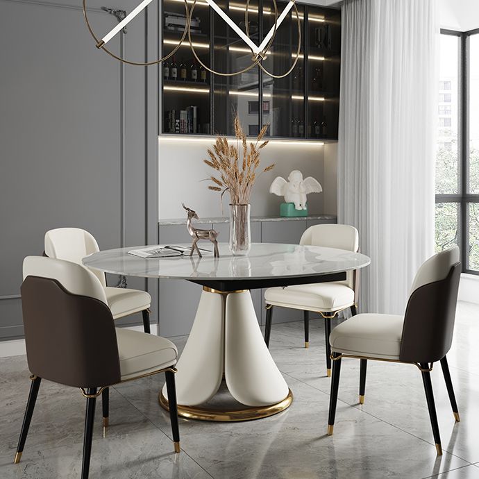Traditionele luxe ronde eettafel Gesinterde stenen tafel met voetstuk