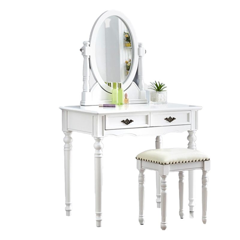 Bright White Vanity Set with 2 Storage Drawers Rubberwood Make-up Vanity, 17.71" Wide