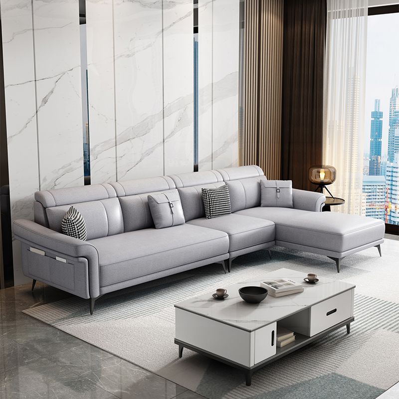 Faux Leather 4-Seater Sectional with Flared Arms and Storage for Living Room