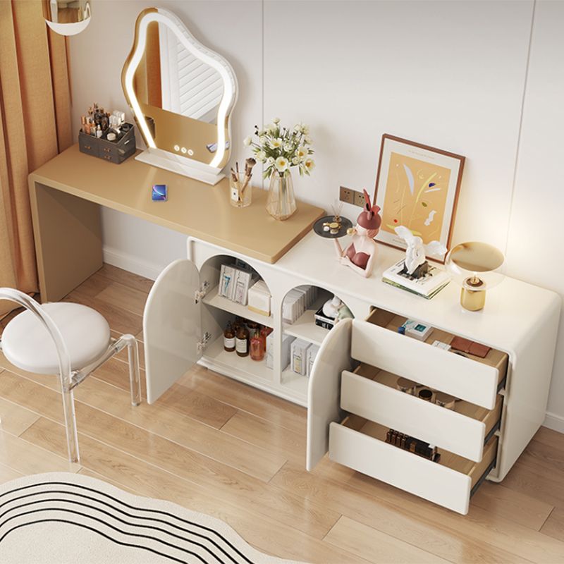 Contemporary White With Drawer Bedroom Lighted Mirror Dressing Table