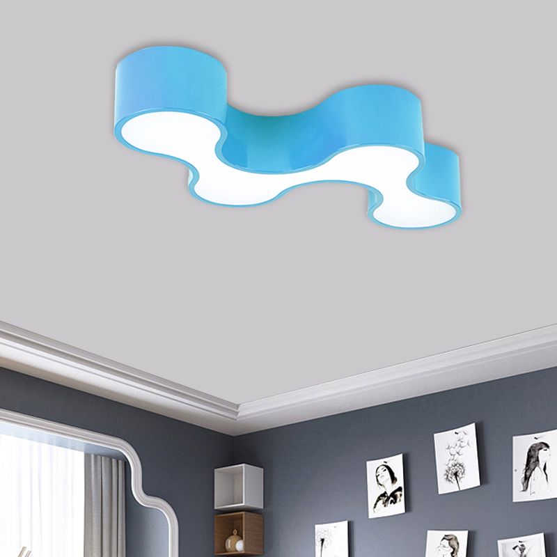 LED Bedroom Flush Mount Lamp Kids Style Blue/Yellow/Green Ceiling Lighting with Earthworm Acrylic Shade