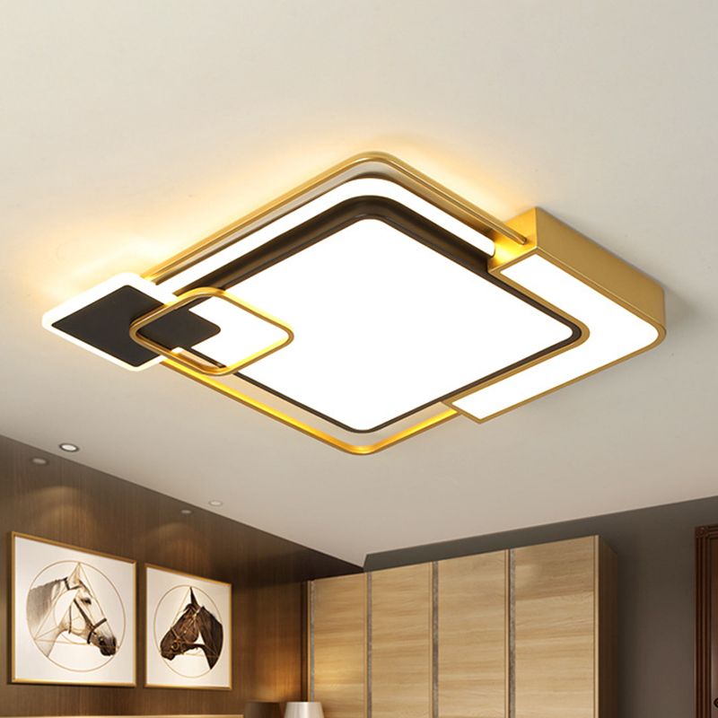 Vierkante metalen Flushmount verlichting Moderne zwart en goud LED dicht bij plafondlamp, 16"/19.5" breed