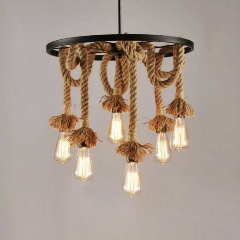 Retro Industrial Style Exposed Bulb Suspended Lighting Fixture Metal Hanging Ceiling Fixture for Restaurant