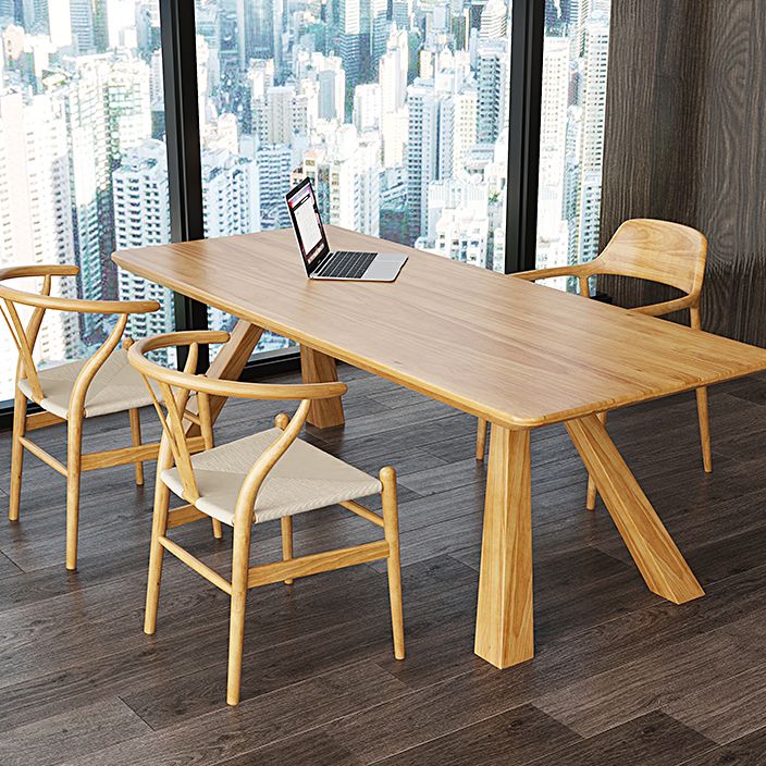 Modern Ash Wood Dinette Set 1/2/4 Pieces Rectangle Beige Dining Table Set