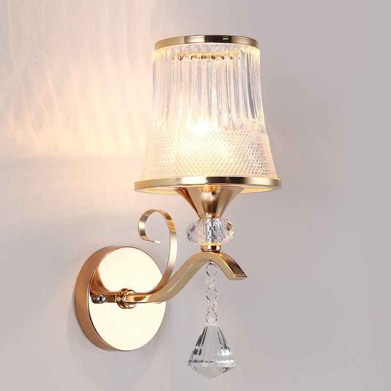Lampada della parete a campana in vetro glassata Stile modernismo 1 illuminazione sconce cromata leggera per camera da letto