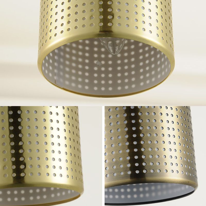 Simplicity Punched Bottle Multi Pendant Metal 3 Lights Dining Room Hanging Lamp Kit in Brass