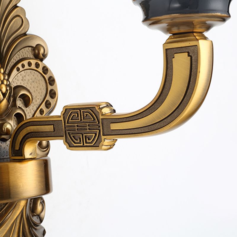 1/2-Light Wall Mount Lighting Vintage Style Drum Shade White Glass Wall Sconce Lamp in Brass