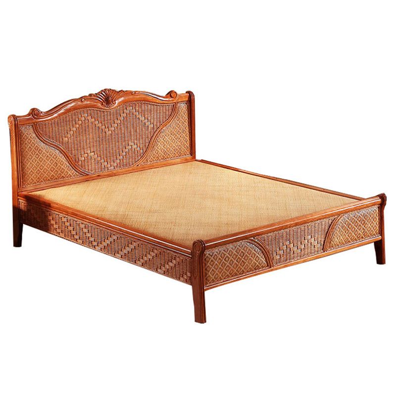 Mid Century Beveled Standard Bed Wicker & Rattan Bed Frame in Natural
