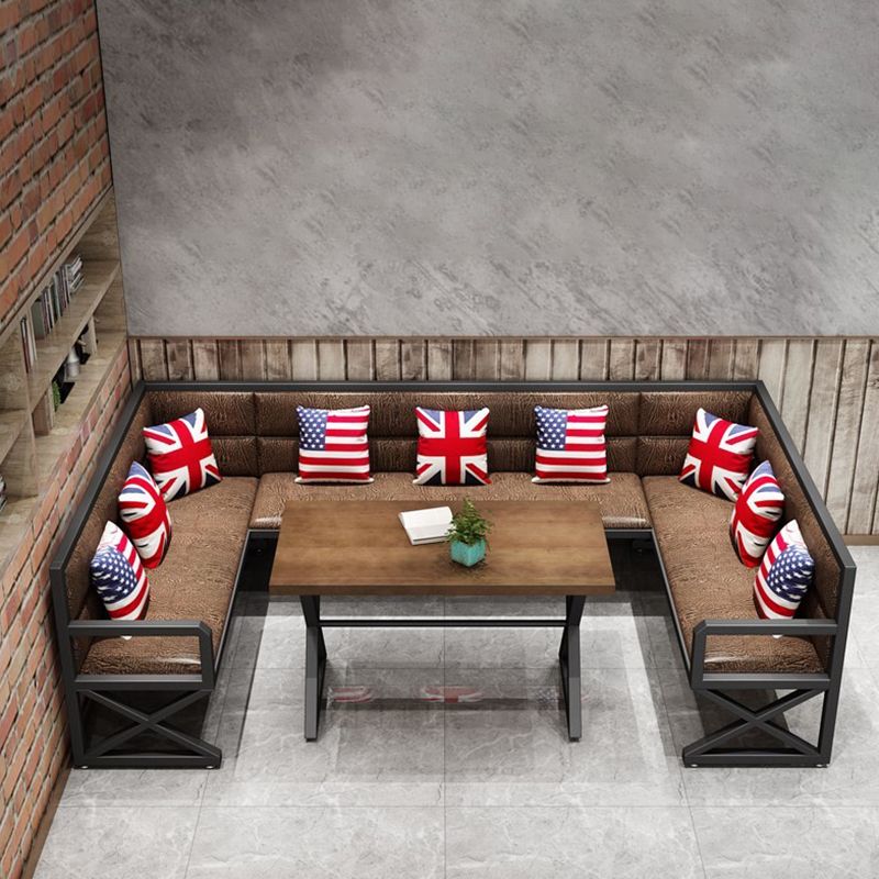 Mesa de comedor marrón de estilo industrial, mesa con caballete de madera maciza para comedor