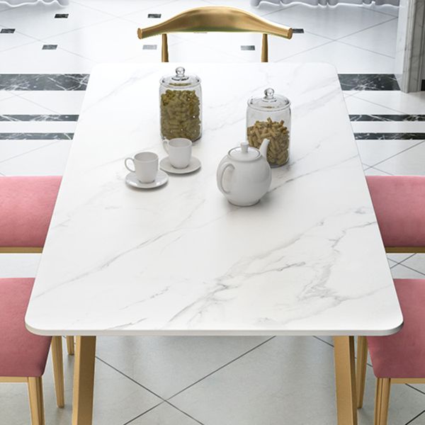 Glam White and Gold Dinette Set 1/2/5/7 Pieces Rectangle Stone Dining Table Set