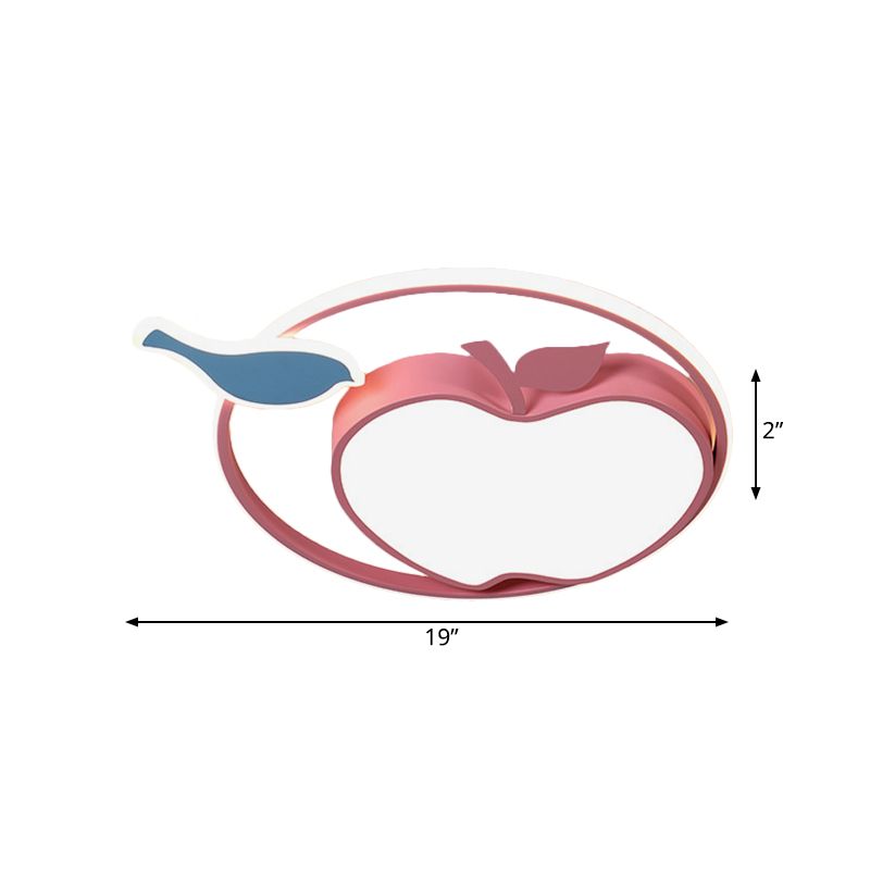 Pink Apple Ceiling Lamp Cartoon Acrylic Integrated LED Flush Mount Fixture in Warm/White Light for Kids Bedroom