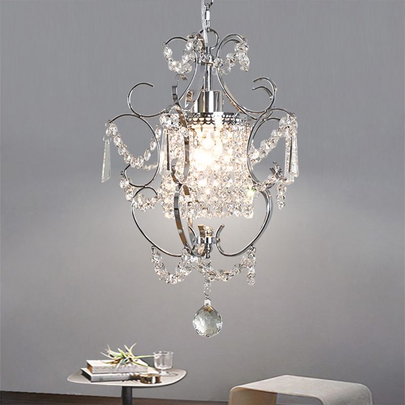 Sfere di cristallo Black/Chrome Swag Light Scrolls 1 lampadina a soffitto contemporanea per sala da pranzo