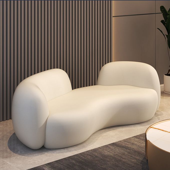 Scandinavian Seating Fabric Living Room White Tuxedo Arm Cushions Curved Sofa