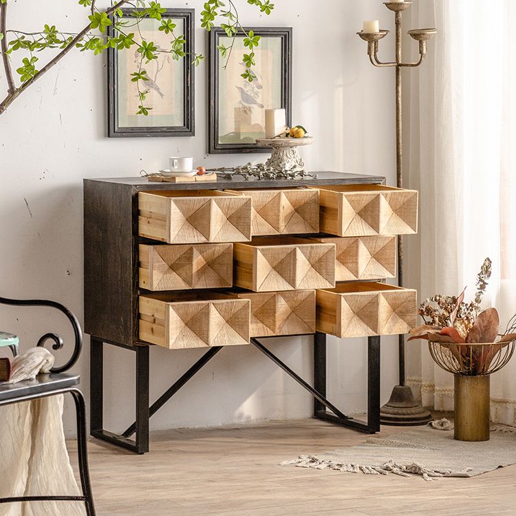 Contemporary Brown Buffet Sideboard Solid Wood Buffet Table with Drawers