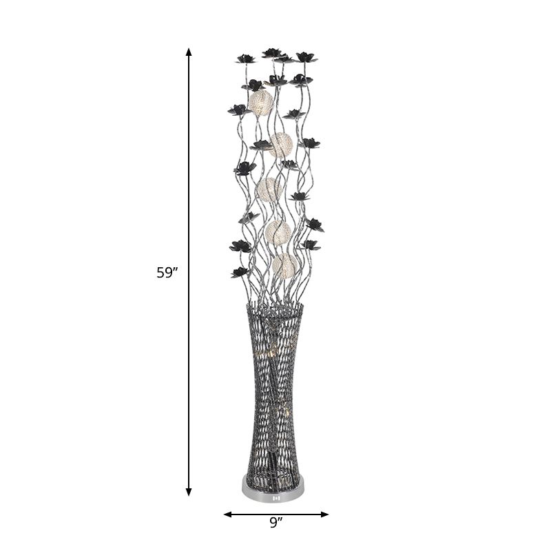 Lámpara de pie LED de lidera de color negro de aluminio decorativo de lectura de aluminio iluminación con base de forma de torre, luz cálida/blanca