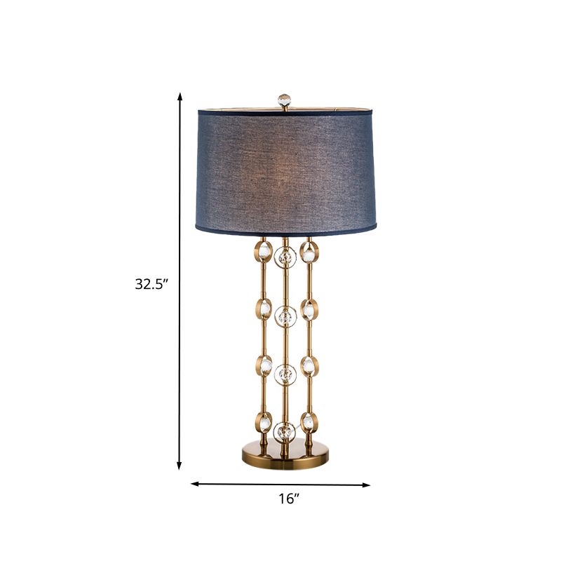 Barrel Shade Task Light Modern Fabric 1 Bulb Gold Reading Lamp with Crystal Ball