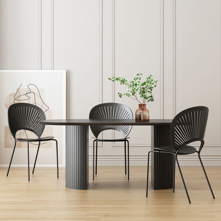 Modern Style Dining Table 55"L Double Pedestal Dining Table with Black Base