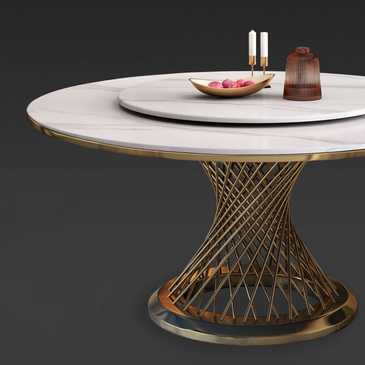 Metal Mesa de comedor redondo de lujo de metal Mesa de piedra sinterizada para cocina y comedor