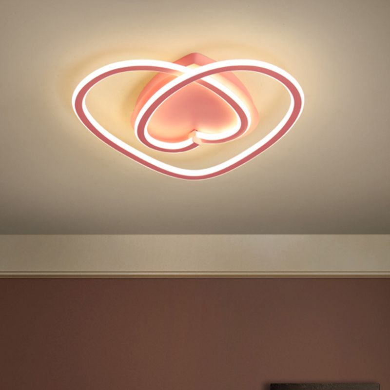 Loving Heart Bedroom Flush Mount Light Acrylic LED Modernist Ceiling Mounted Fixture in Pink/Gold
