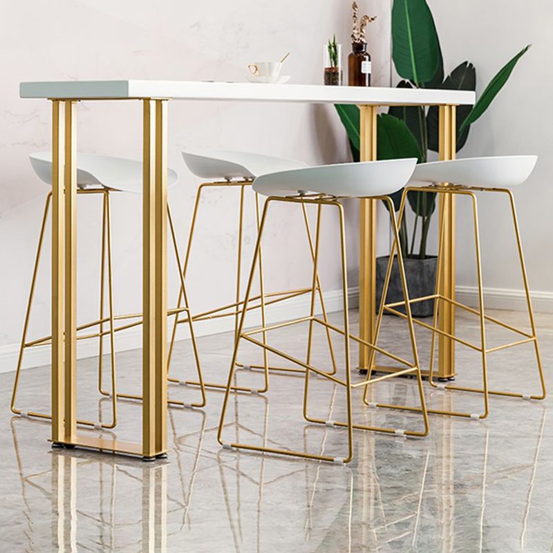 Glam Pub Table with Gold Metal Sled Rectangle Solid Wood Top Bar Table