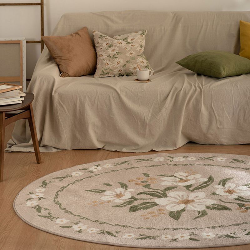 Fresh Floral Printed Rug Comfort Simple Round Carpet Polyester Non-Slip Backing Rug for Bedroom