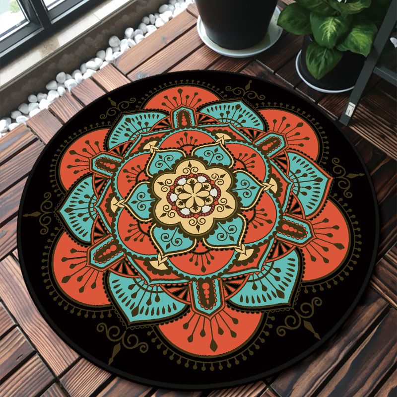 Classy Multicolor Mandala Rug Polypropylene Moroccan Carpet Stain Resistant Machine Washable Anti-Slip Area Rug for Door