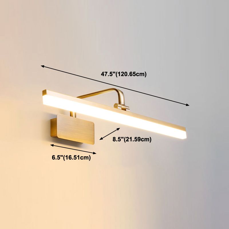 Linear Metal Wall Sconce Modern Style Single Light Mirror Wall Mount Light Fixture in Gold
