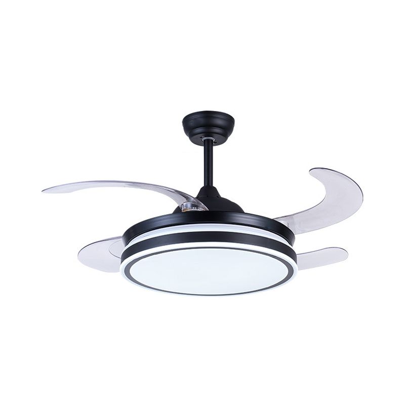 36 "W LED LED Accensione della ventola a ciondolo moderno Circle Metal 4 Blade Semi Flush Aitura del soffitto in nero, Remoto/Controllo a parete/Remoto e Controllo della parete