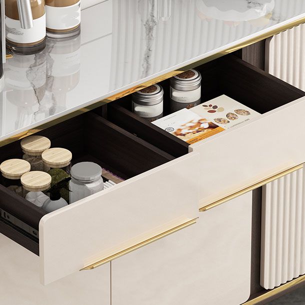 Glam Sideboard Cabinet Stone and Engineered Wood Dining Buffet