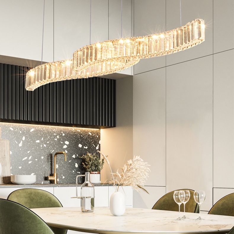 Modern Island Lighting Linear Crystal LED Pendant Lights for Dining Room