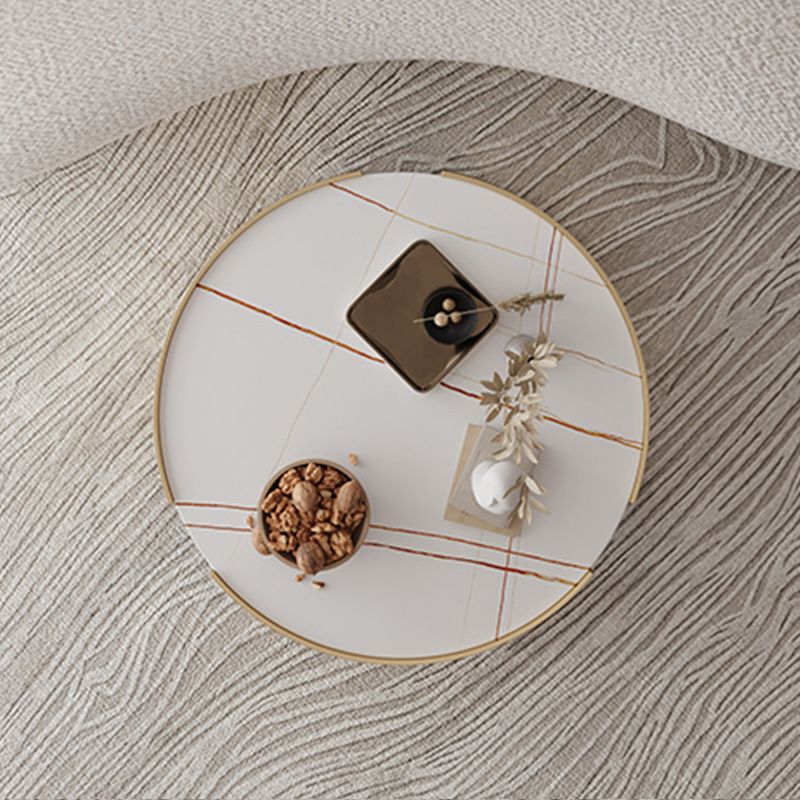 Luxurious Metal Drum Coffee Table Round Stone Top Cocktail Table